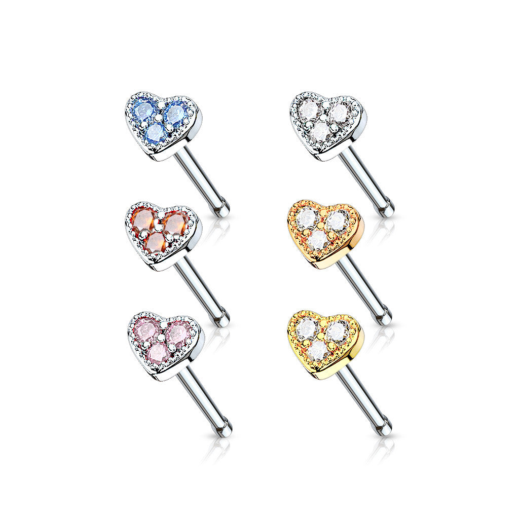 Mix Assorted CZ Heart Nose Stud