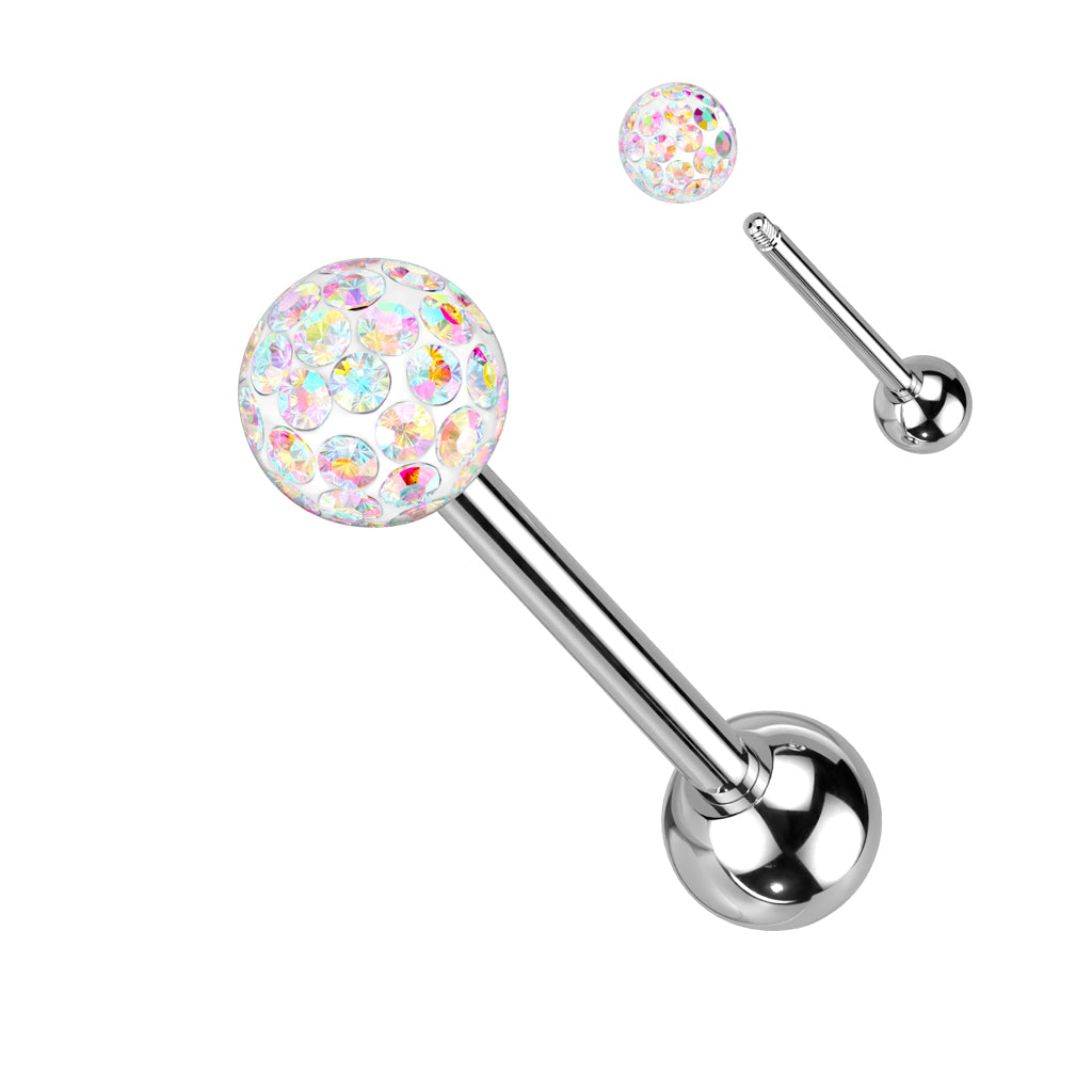 Clear Epoxy Over Multi Crystal Ferido Ball Top Barbell
