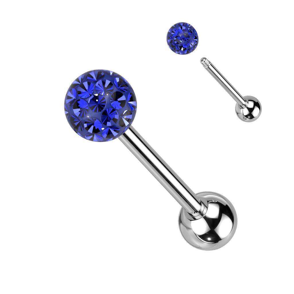 Clear Epoxy Over Multi Crystal Ferido Ball Top Barbell