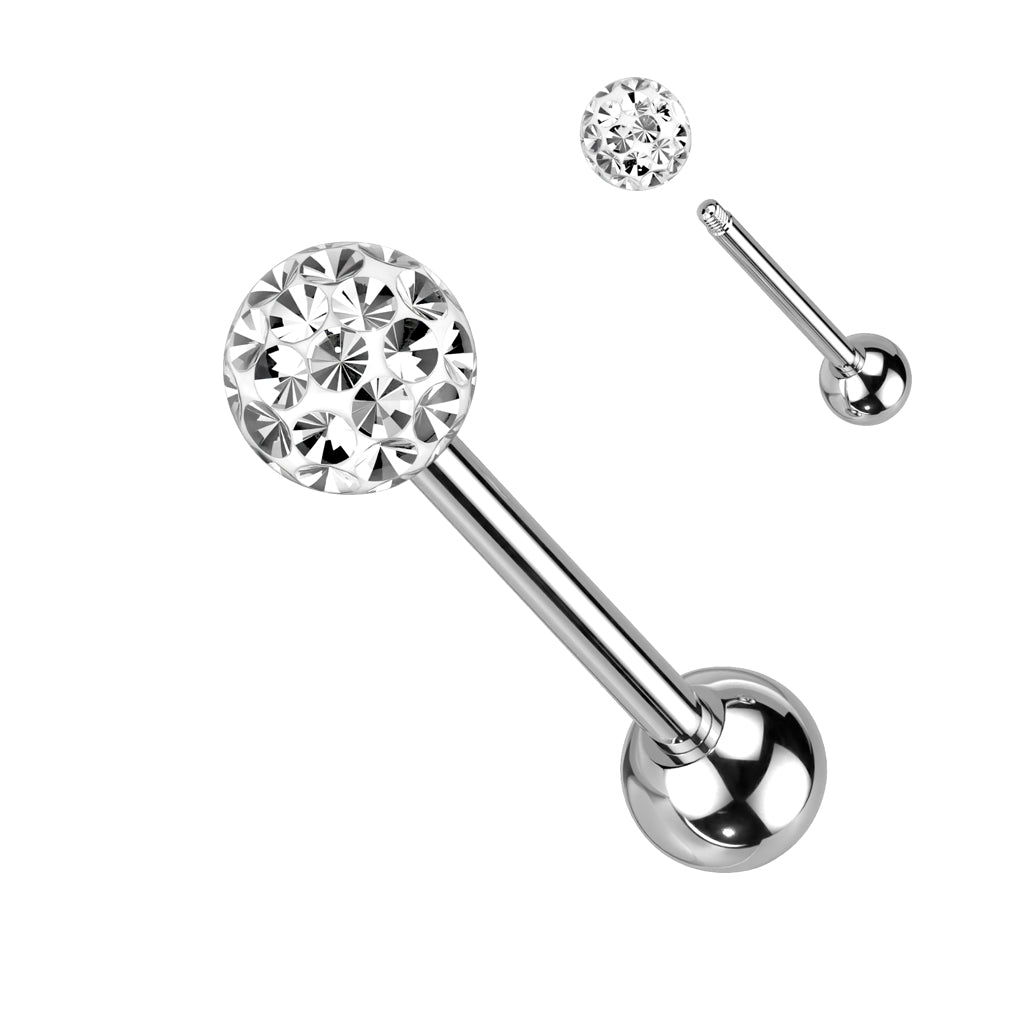 Clear Epoxy Over Multi Crystal Ferido Ball Top Barbell