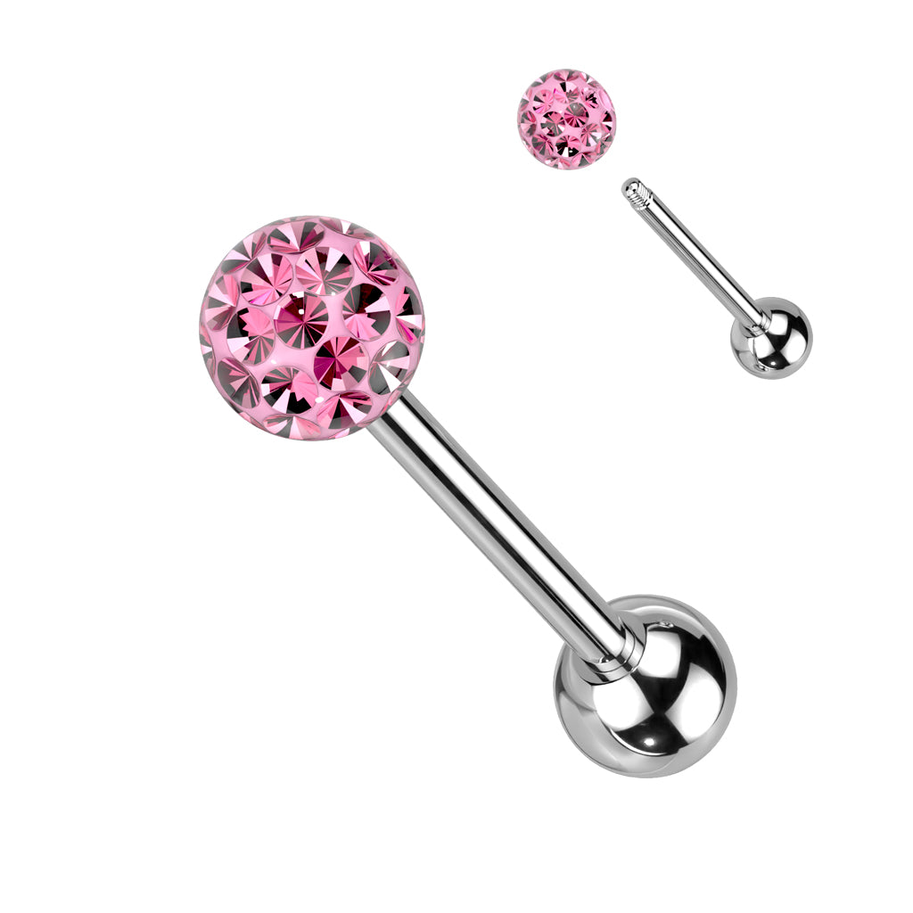 Clear Epoxy Over Multi Crystal Ferido Ball Top Barbell