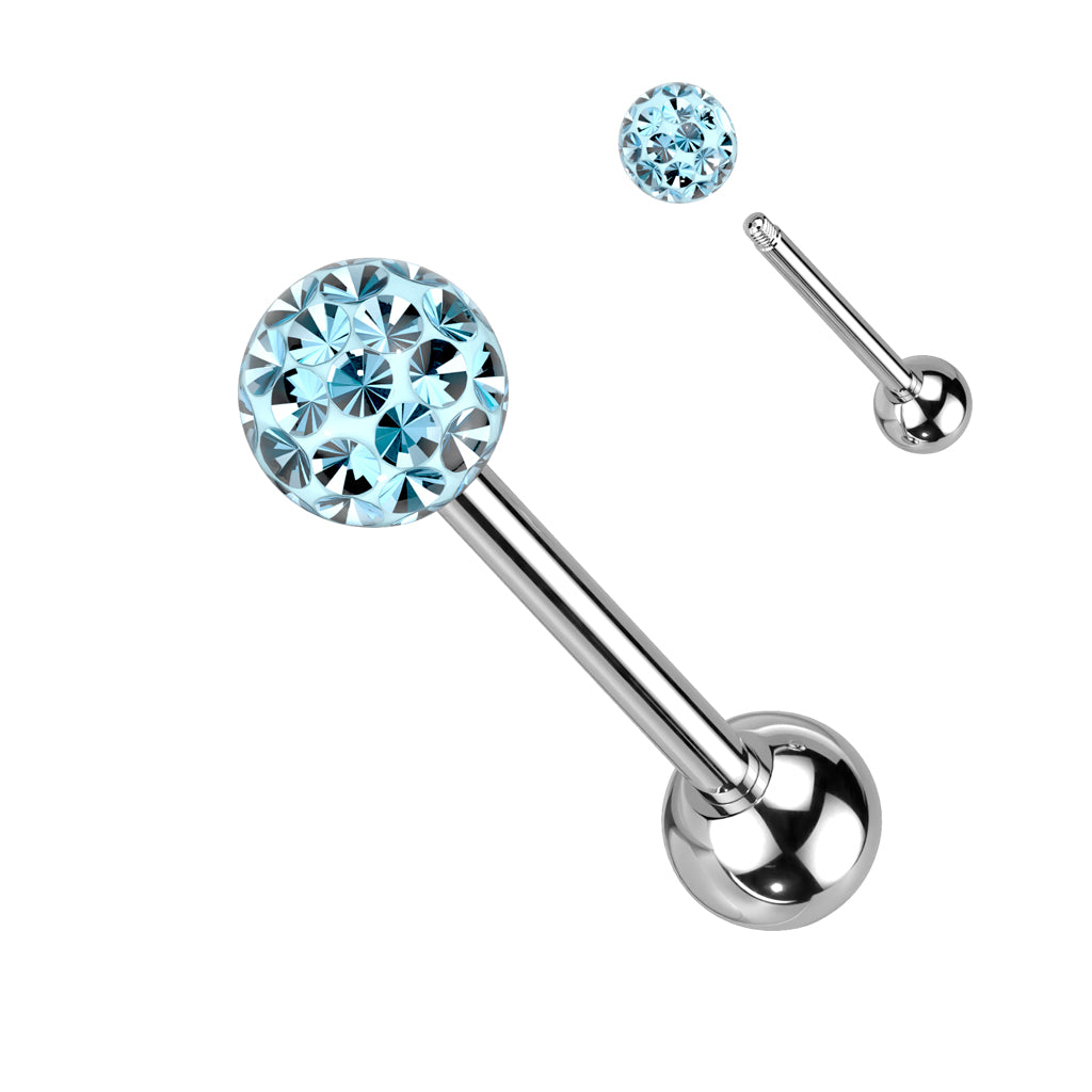Clear Epoxy Over Multi Crystal Ferido Ball Top Barbell