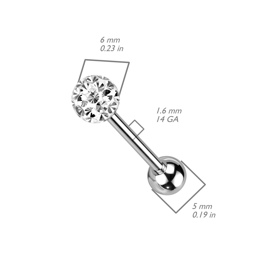 Clear Epoxy Over Multi Crystal Ferido Ball Top Barbell