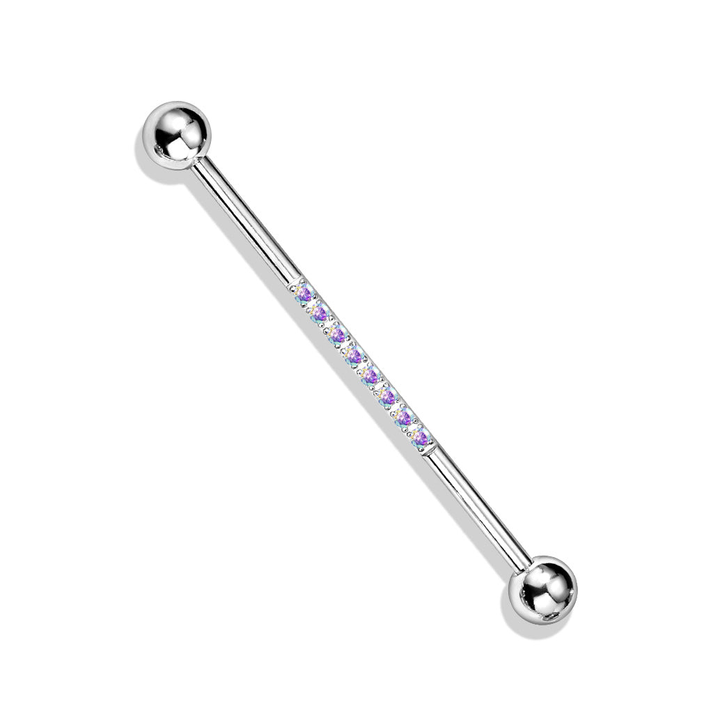 Industrial Barbell with CNC Set Lined CZ on Bar