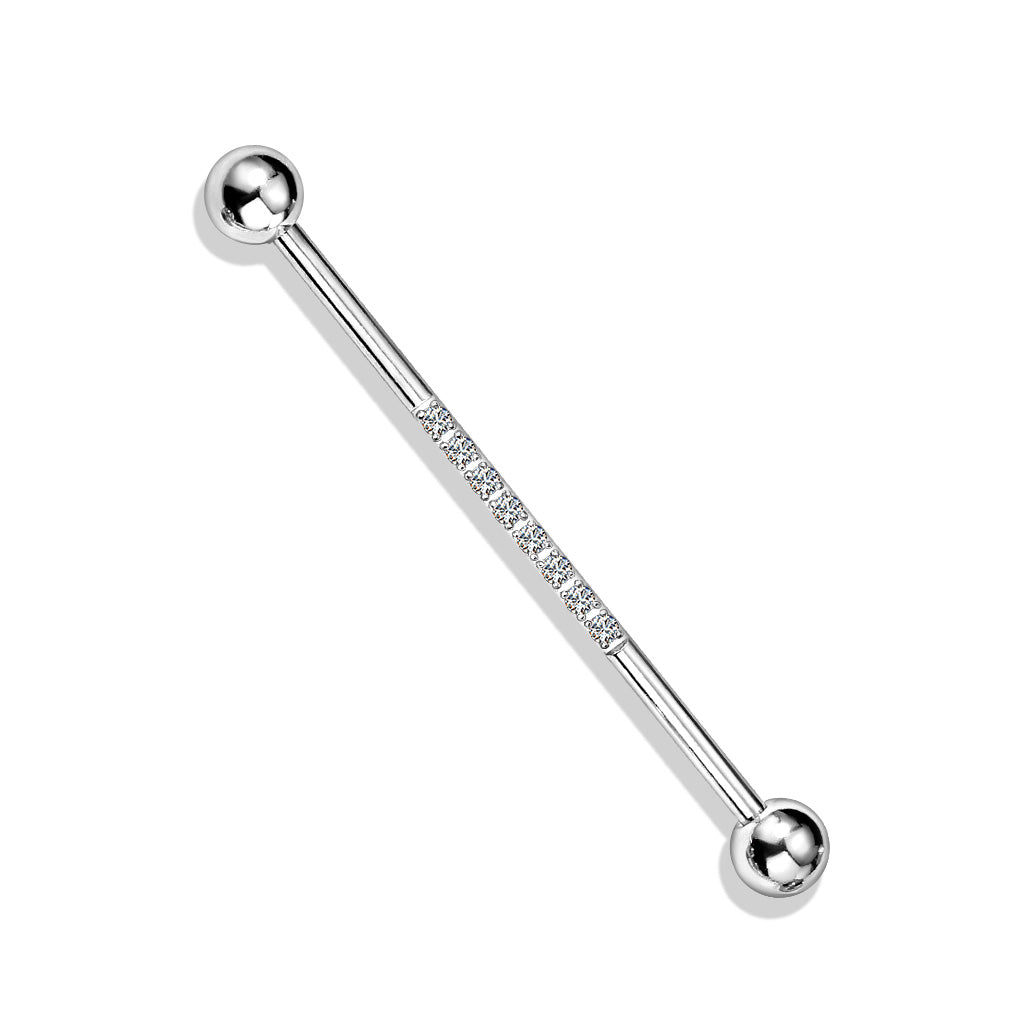 Industrial Barbell with CNC Set Lined CZ on Bar