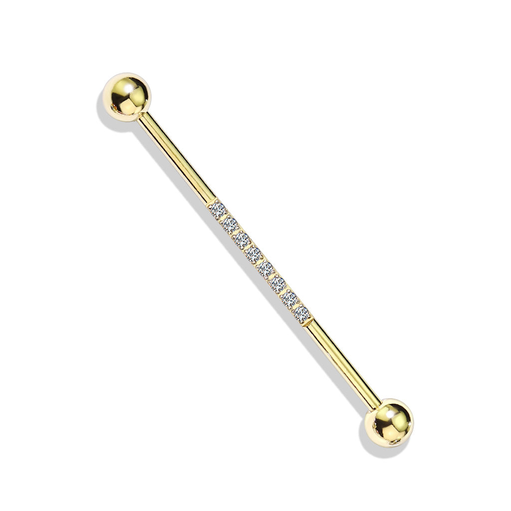 Industrial Barbell with CNC Set Lined CZ on Bar