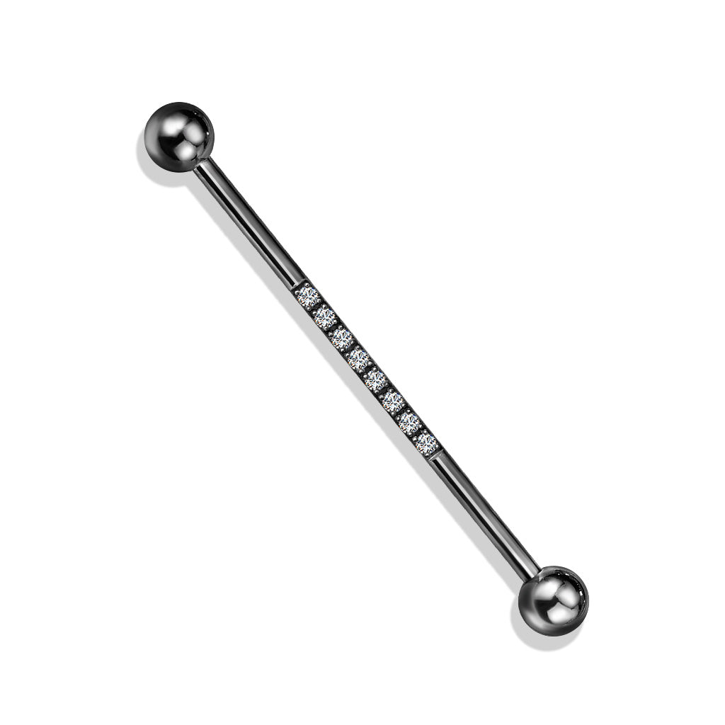 Industrial Barbell with CNC Set Lined CZ on Bar