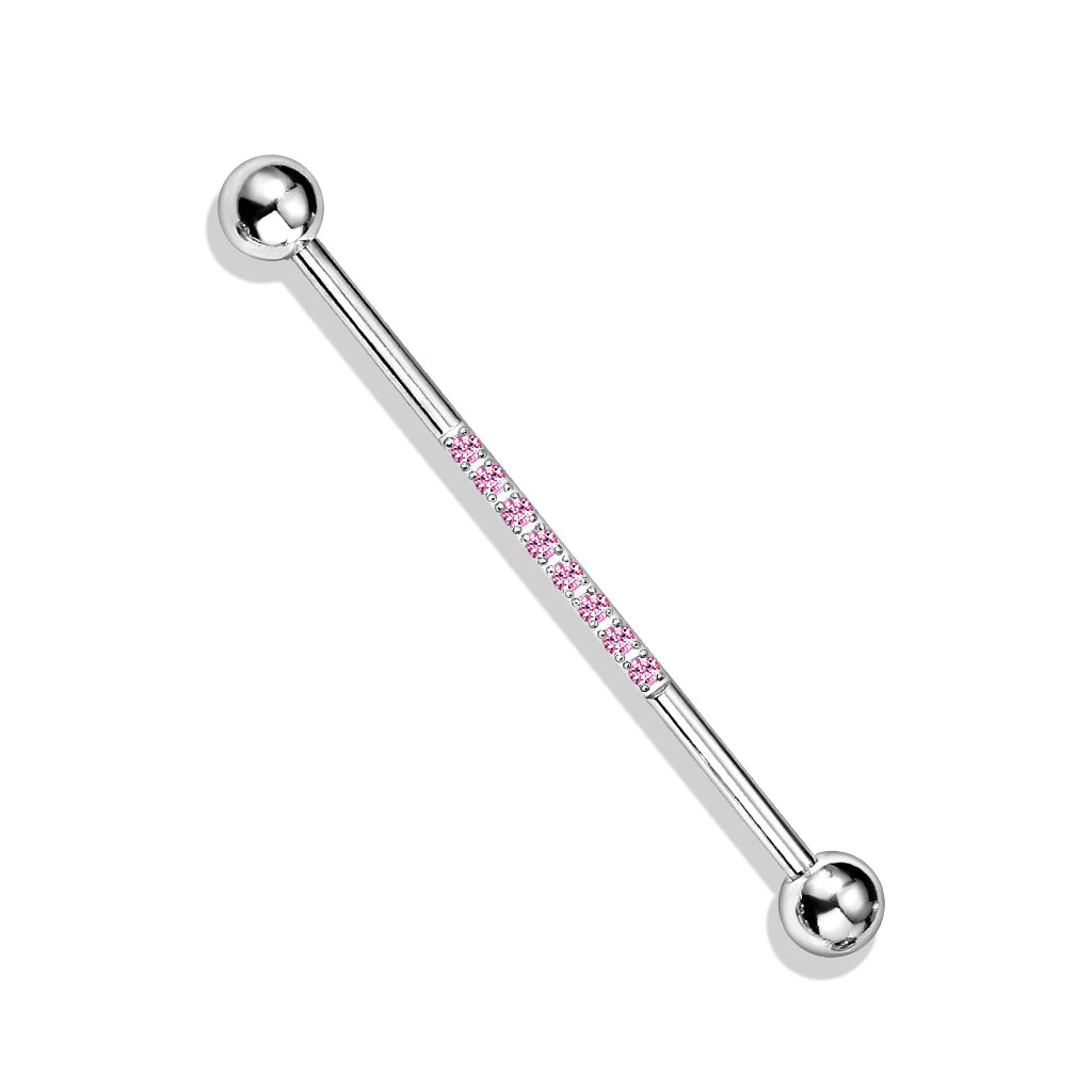 Industrial Barbell with CNC Set Lined CZ on Bar