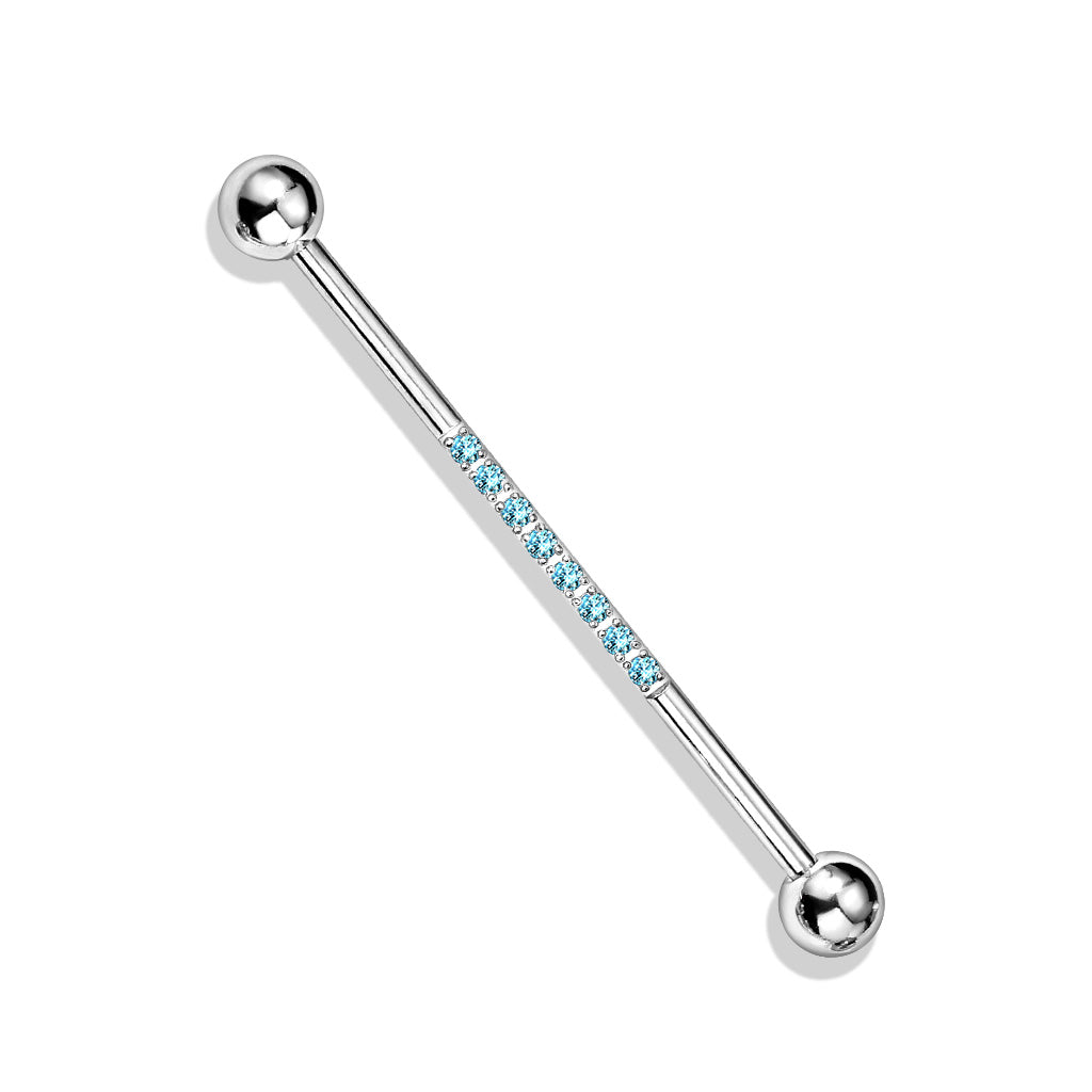 Industrial Barbell with CNC Set Lined CZ on Bar