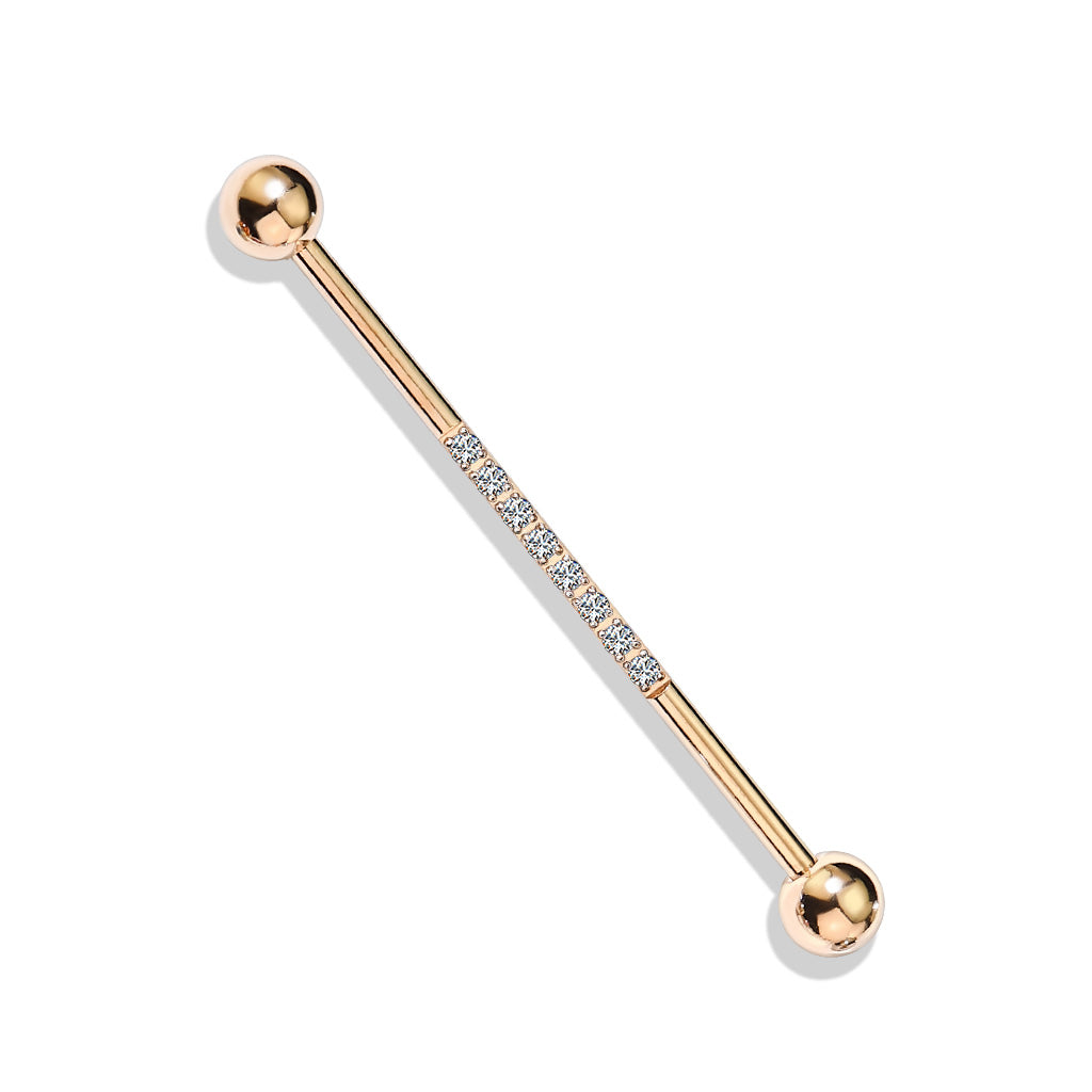 Industrial Barbell with CNC Set Lined CZ on Bar