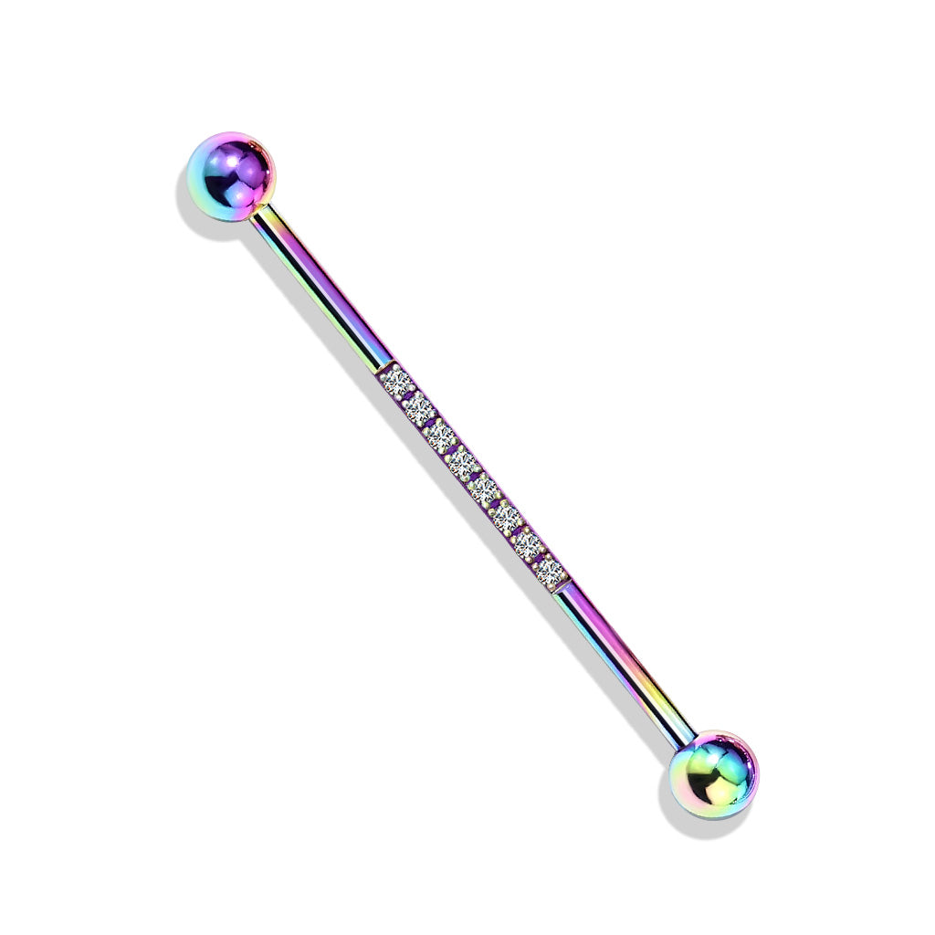 Industrial Barbell with CNC Set Lined CZ on Bar