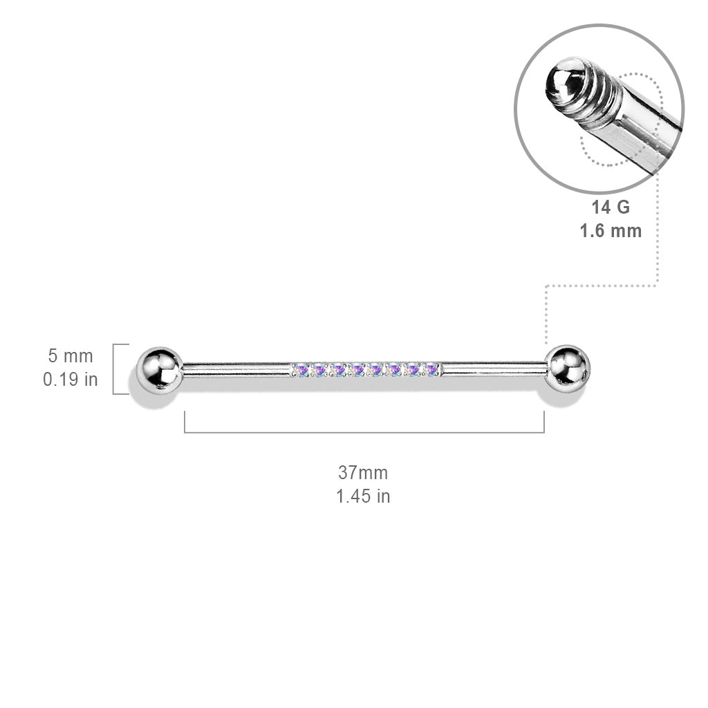 Industrial Barbell with CNC Set Lined CZ on Bar