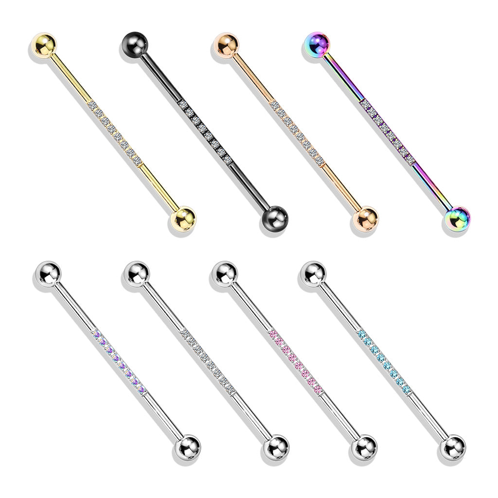 Industrial Barbell with CNC Set Lined CZ on Bar