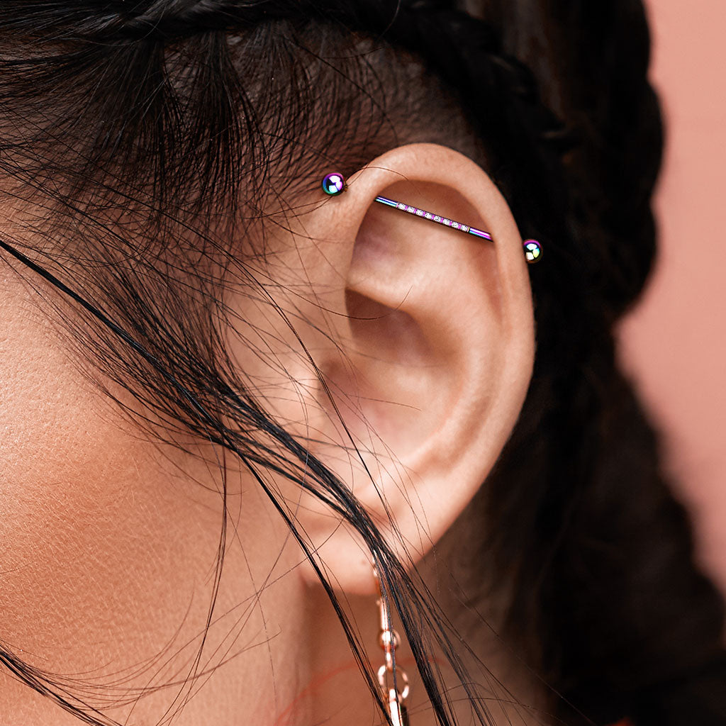 Industrial Barbell with CNC Set Lined CZ on Bar