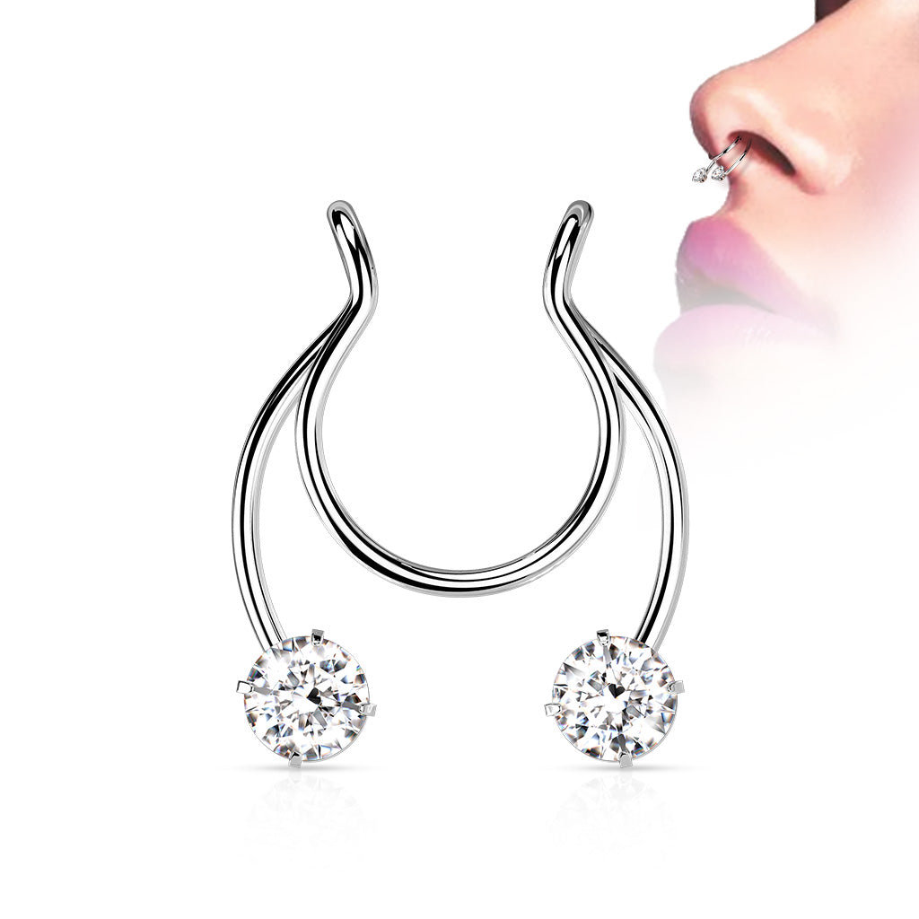 Clip on Horseshoe with Forward Facing Prong Set CZ