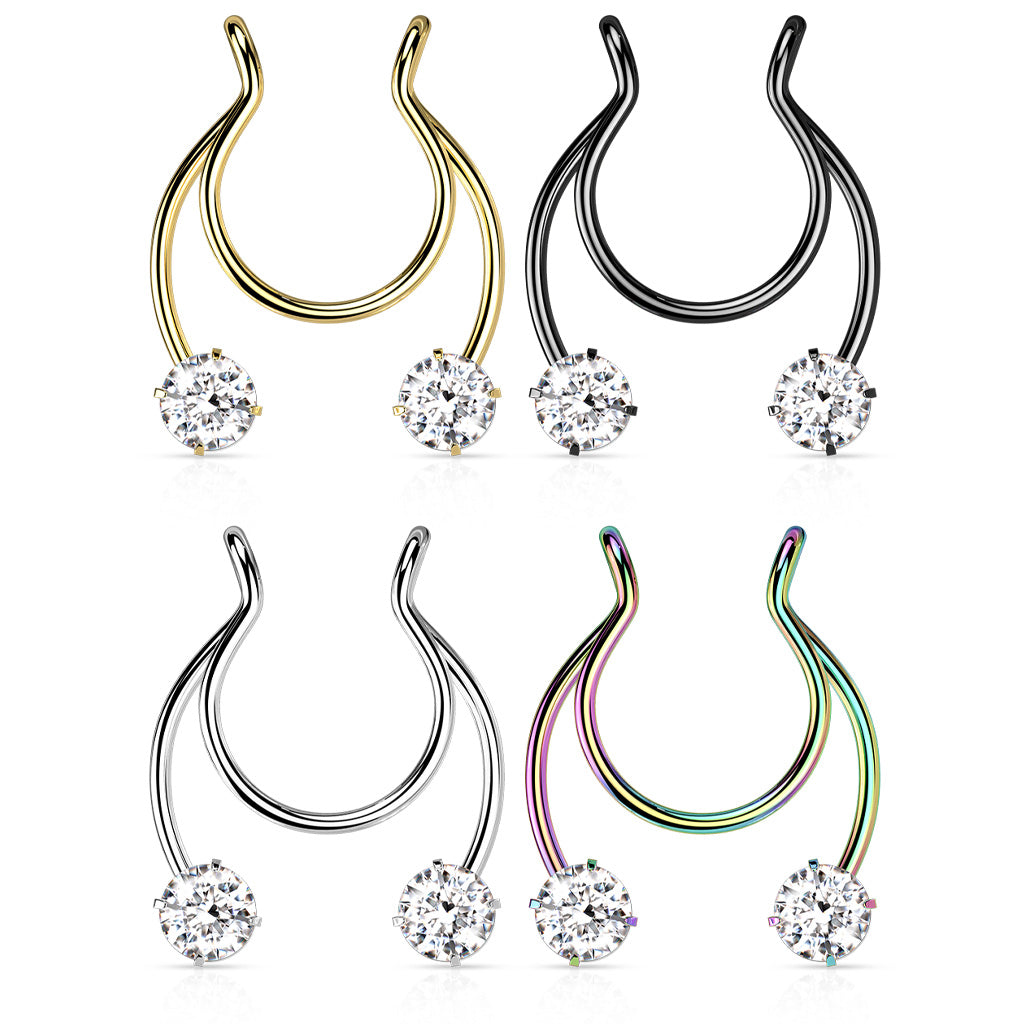 Clip on Horseshoe with Forward Facing Prong Set CZ