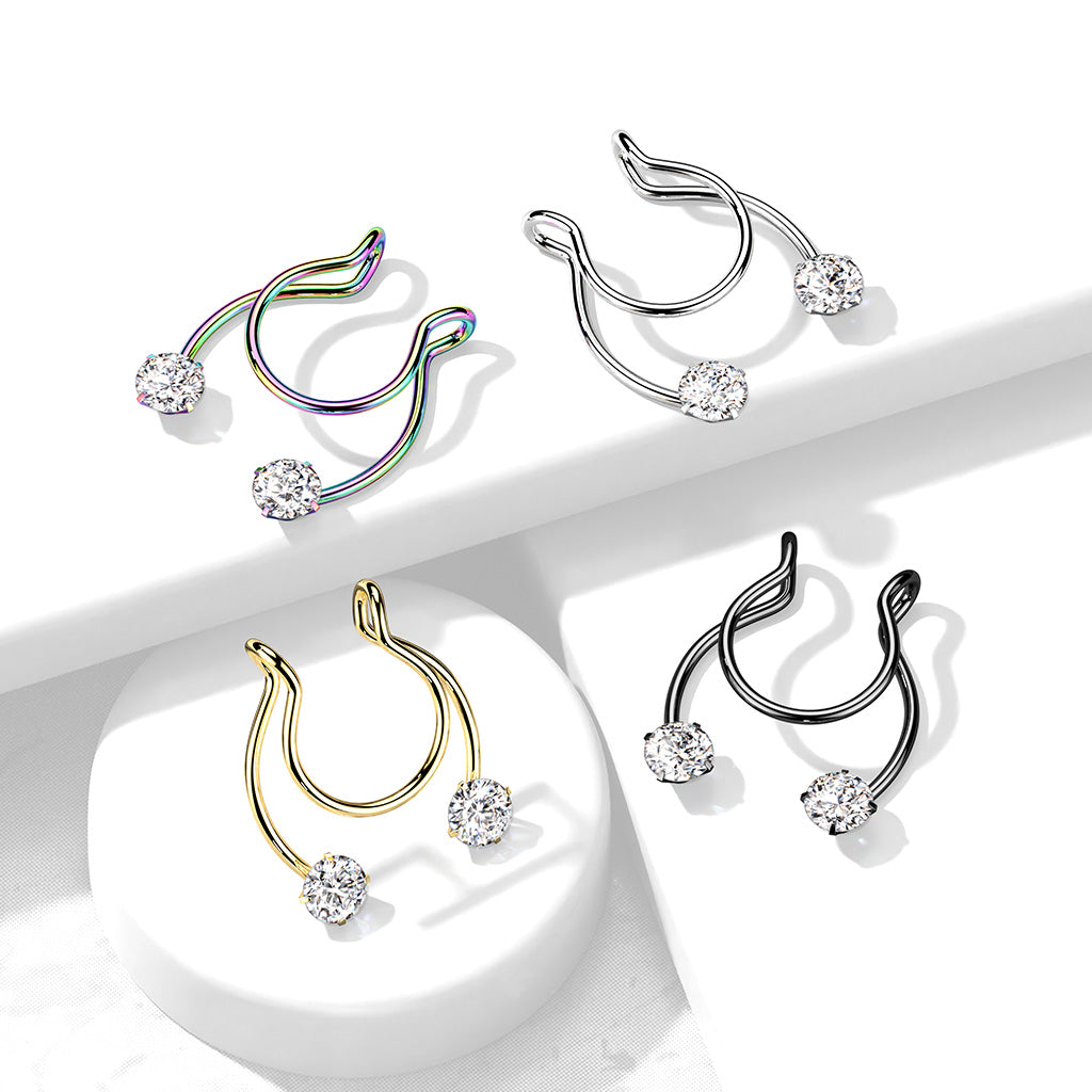 Clip on Horseshoe with Forward Facing Prong Set CZ