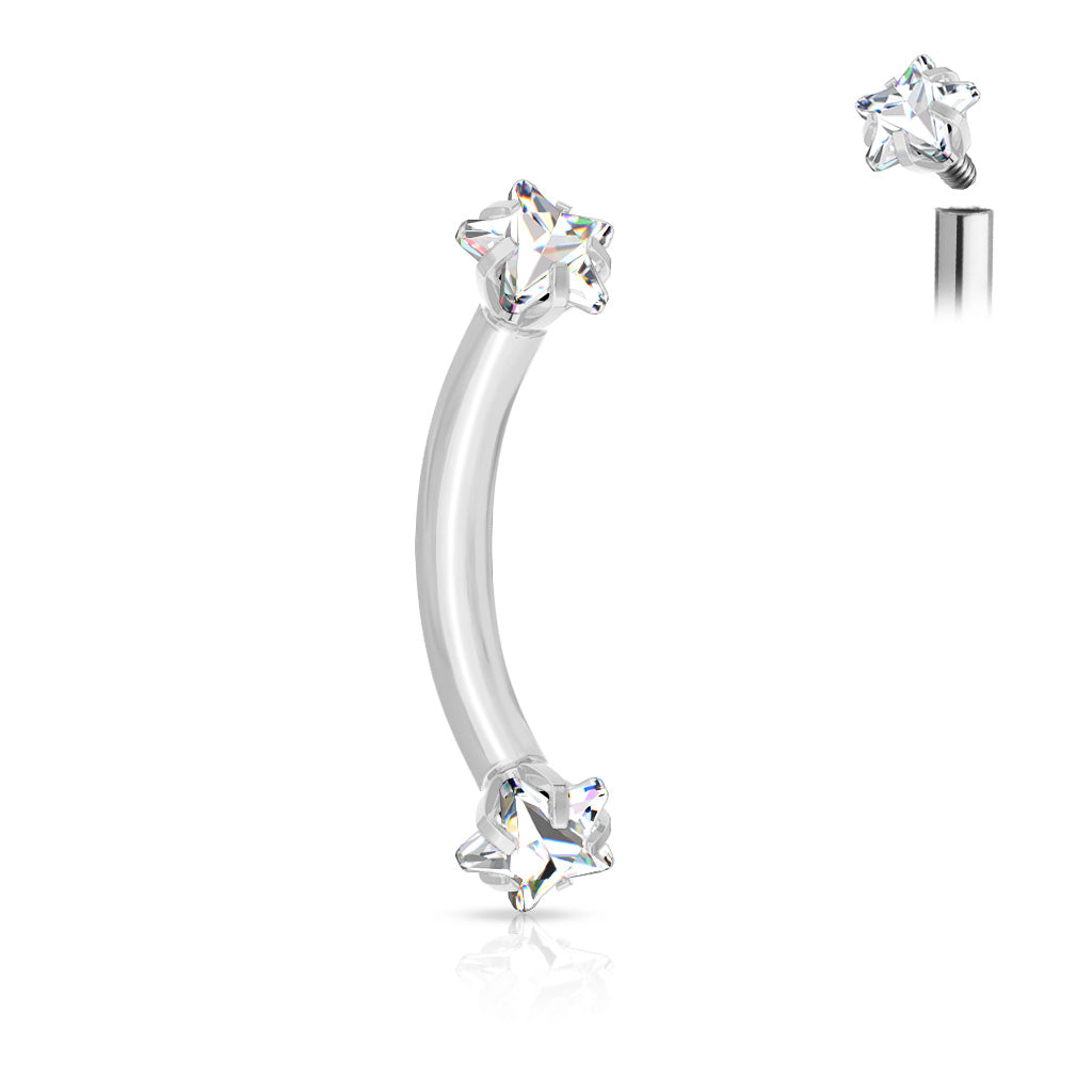 Prong Set Star CZ Ends Curved Barbell