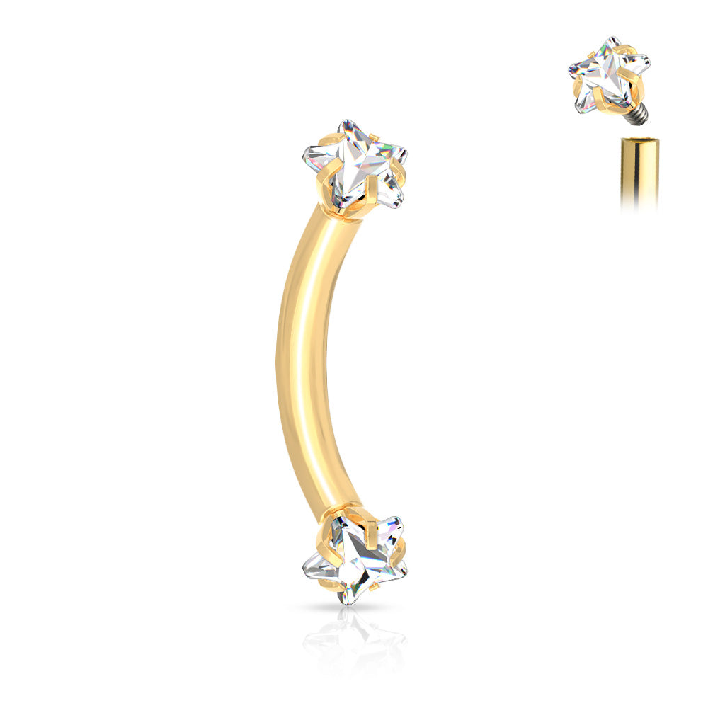 Prong Set Star CZ Ends Curved Barbell