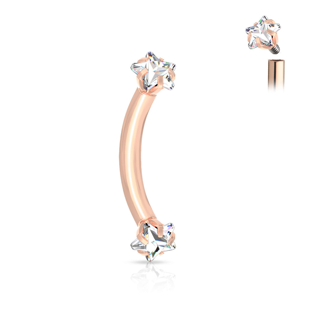 Prong Set Star CZ Ends Curved Barbell