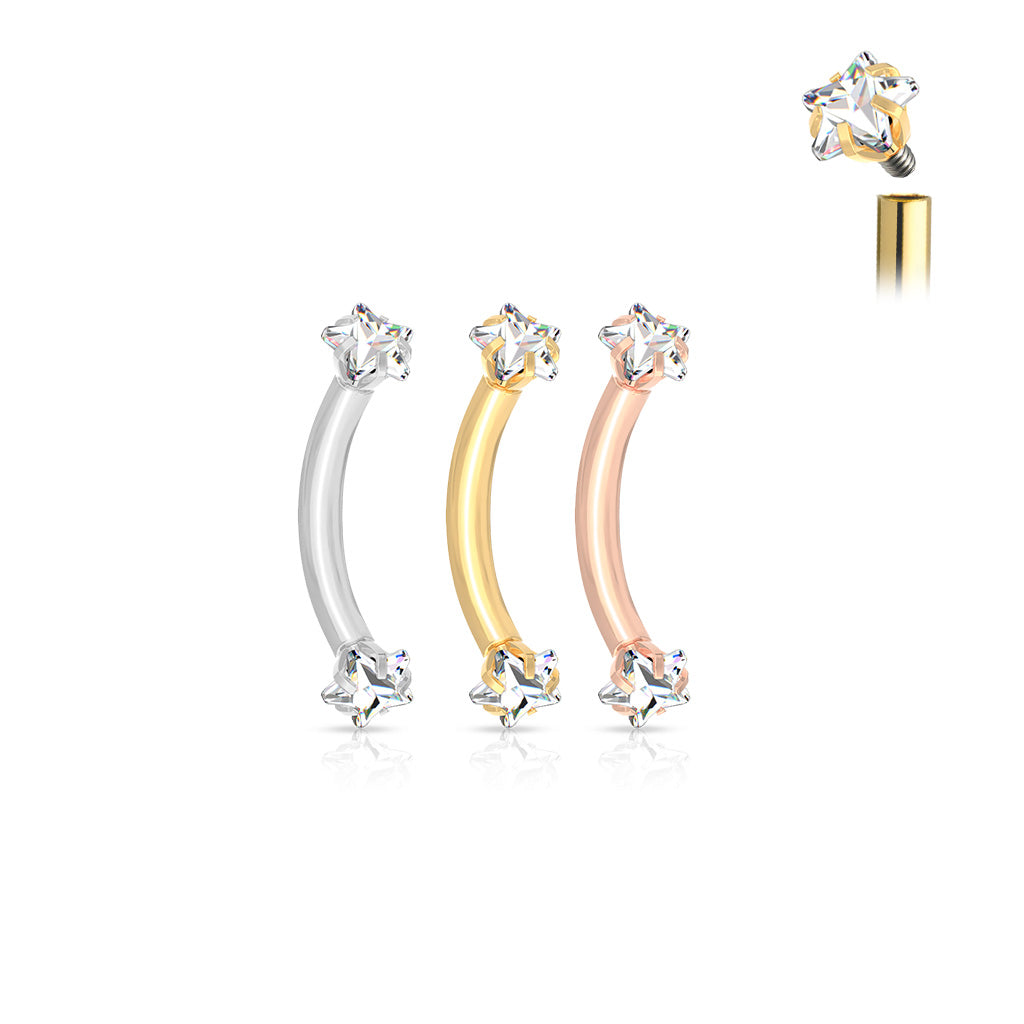 Prong Set Star CZ Ends Curved Barbell