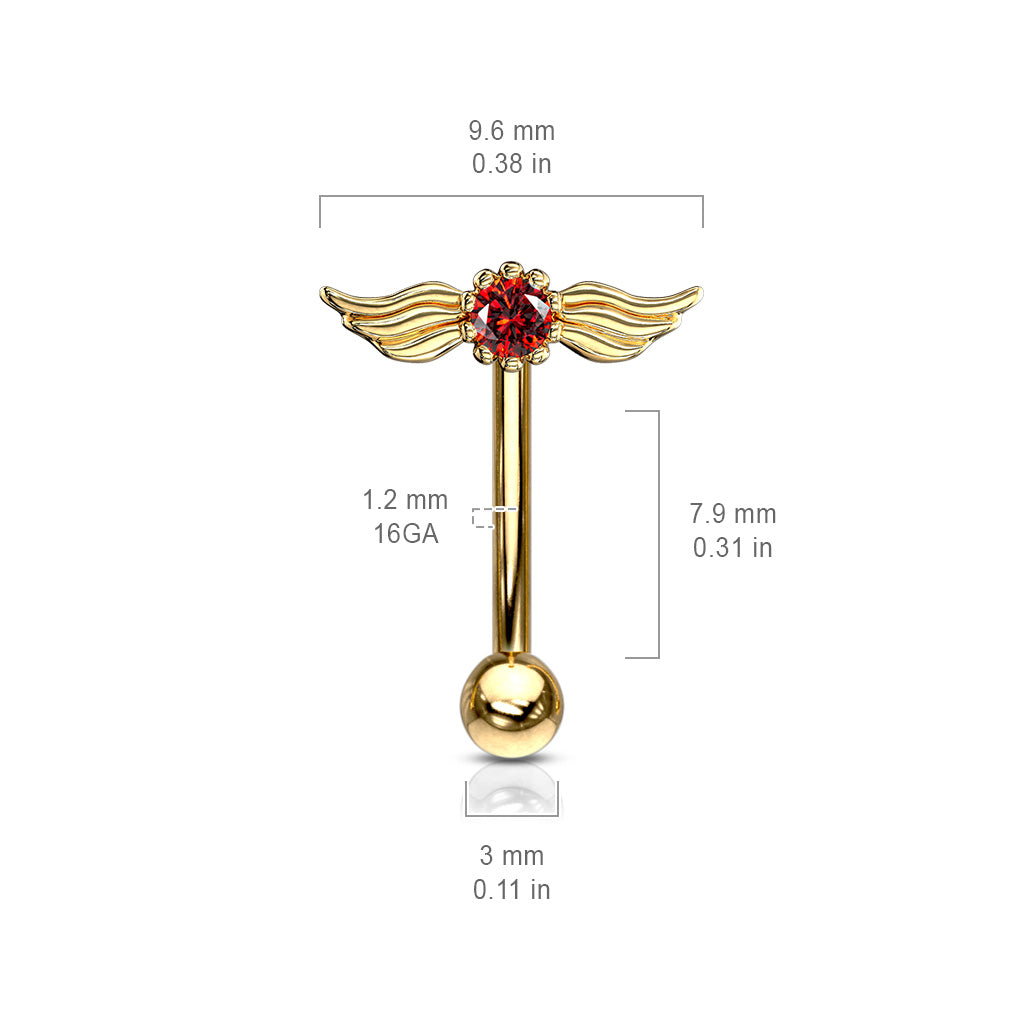Round Crystal with Angel Wings Top Curved Barbell