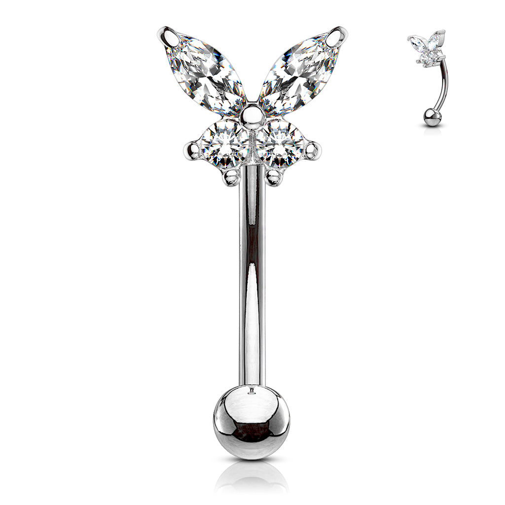 Curved Barbell Butterfly CZ Prong Set Top