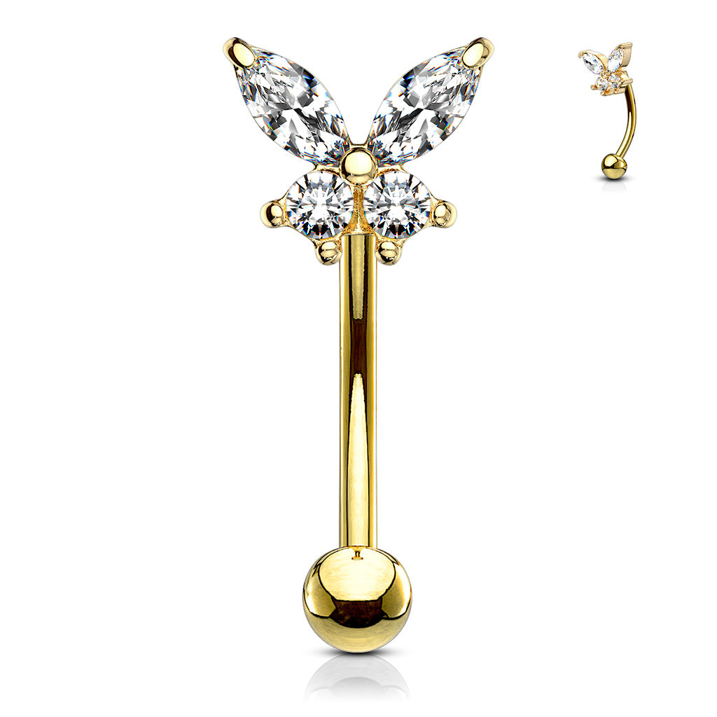 Curved Barbell Butterfly CZ Prong Set Top