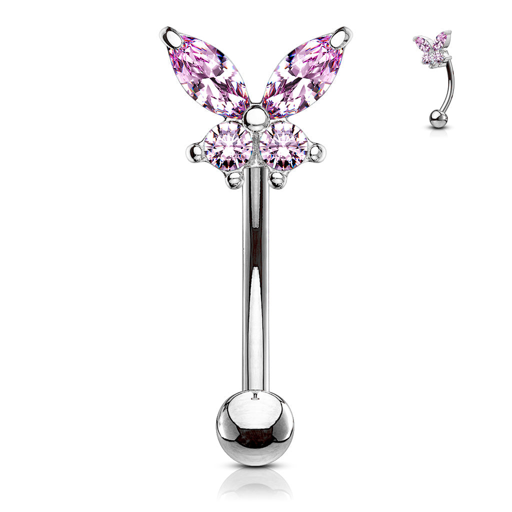Curved Barbell Butterfly CZ Prong Set Top