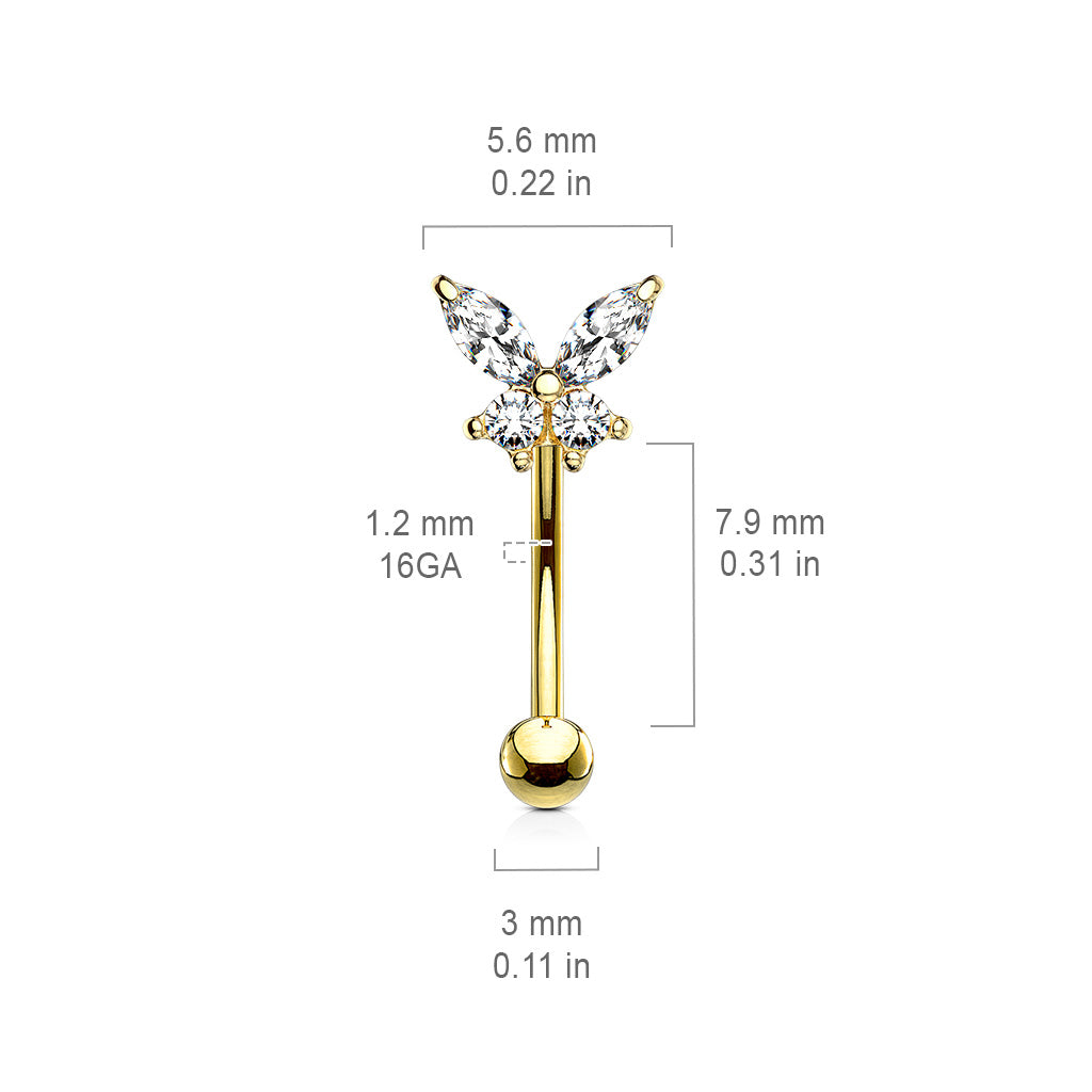Curved Barbell Butterfly CZ Prong Set Top