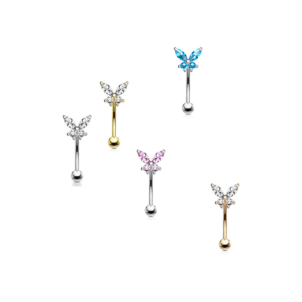 Curved Barbell Butterfly CZ Prong Set Top