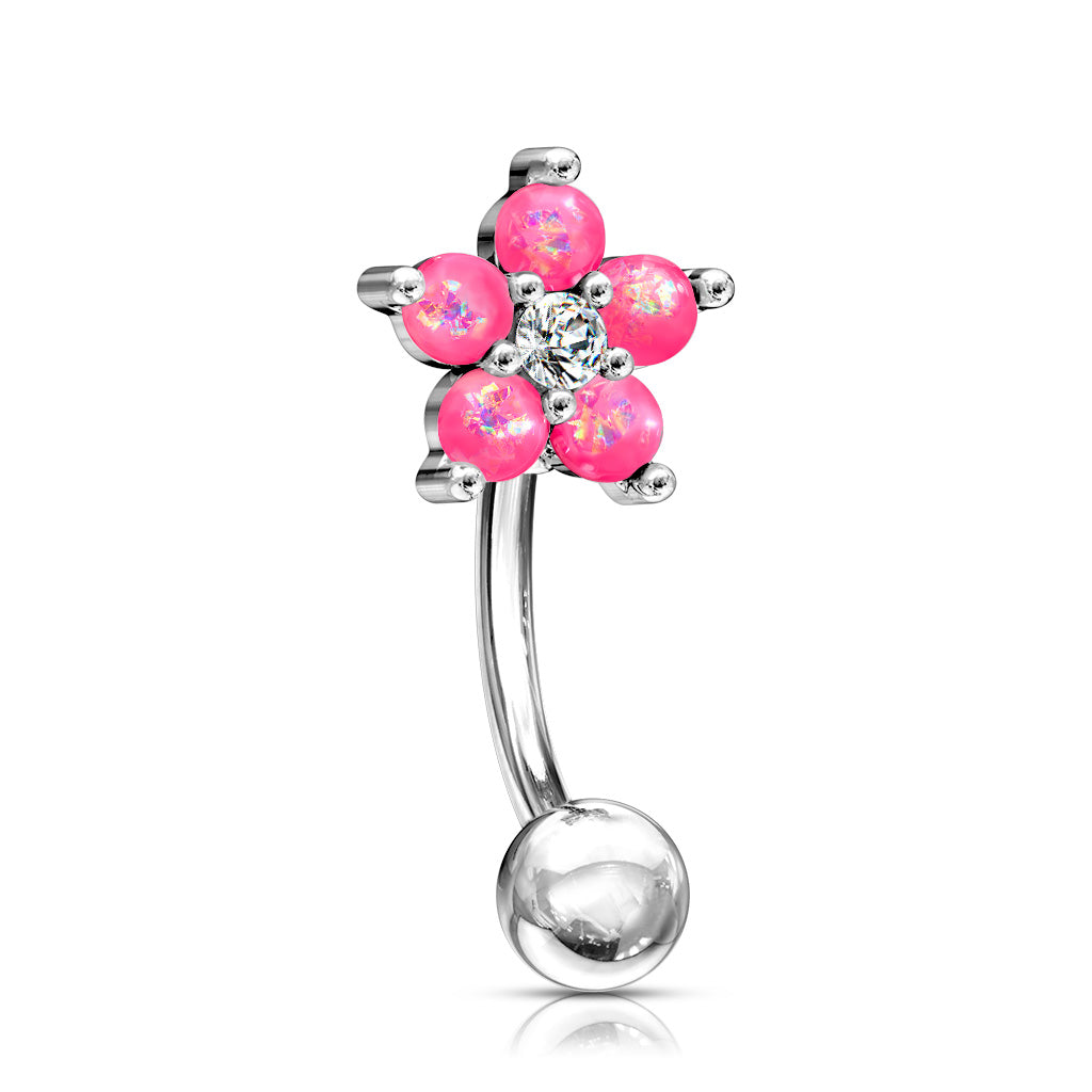 CZ Center Opal Glitter Flower Curved Barbell