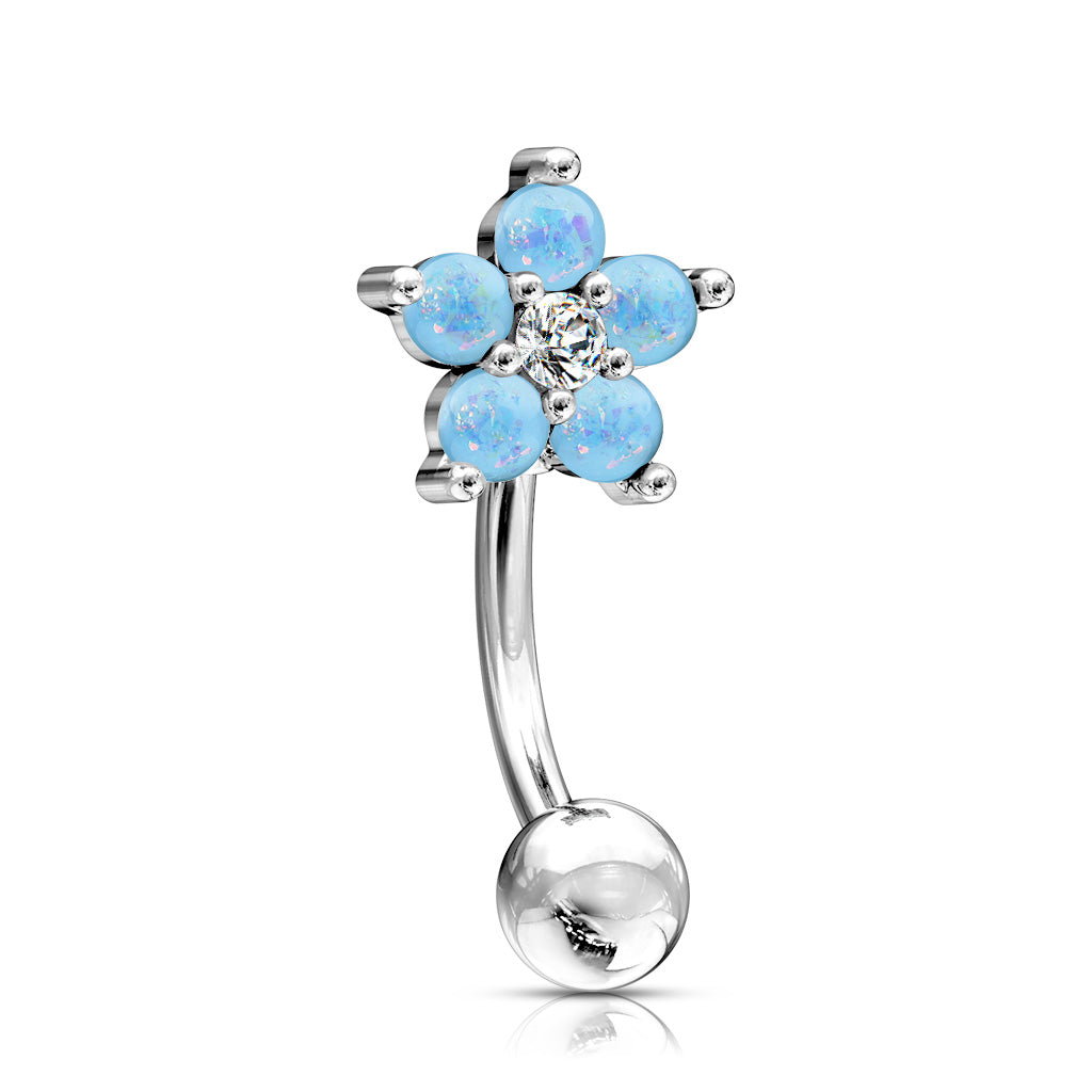 CZ Center Opal Glitter Flower Curved Barbell
