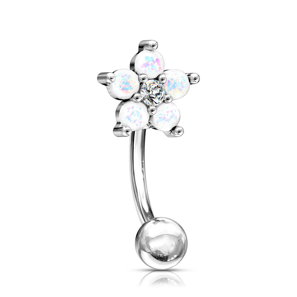 CZ Center Opal Glitter Flower Curved Barbell