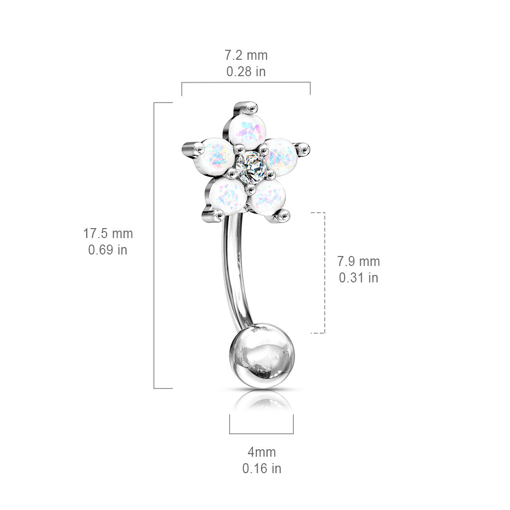 CZ Center Opal Glitter Flower Curved Barbell