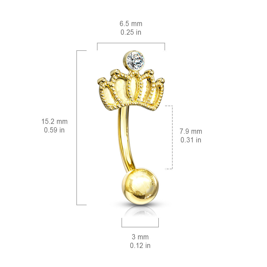Curved Barbell Crown with Crystal