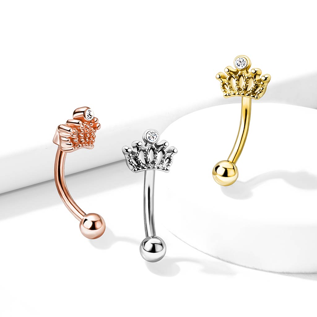 Curved Barbell Crown with Crystal