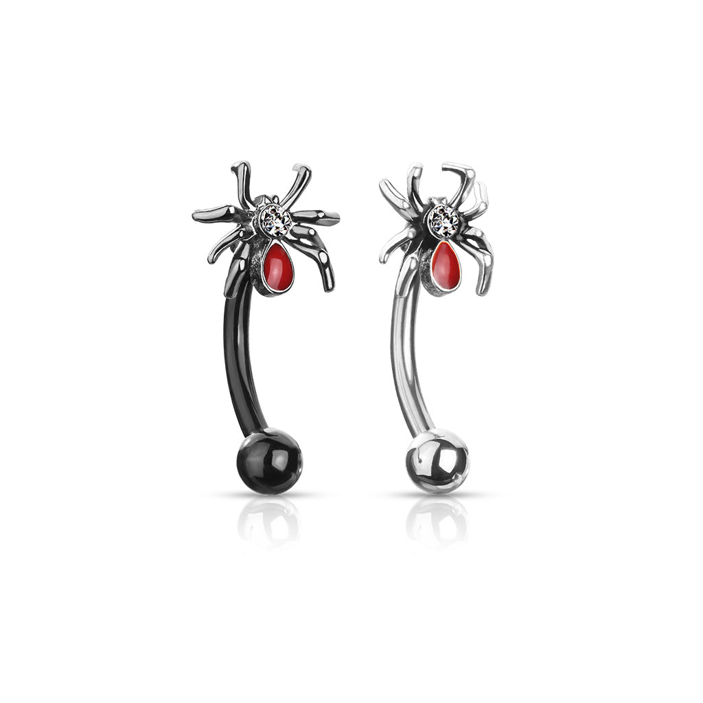 Curved Barbell Crystal Set Red Spider
