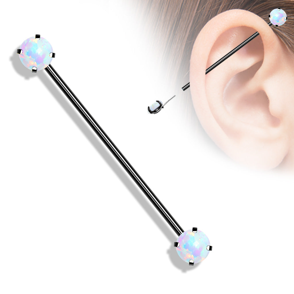 Threadless Industrial Barbells with Prong Set Opal Ends