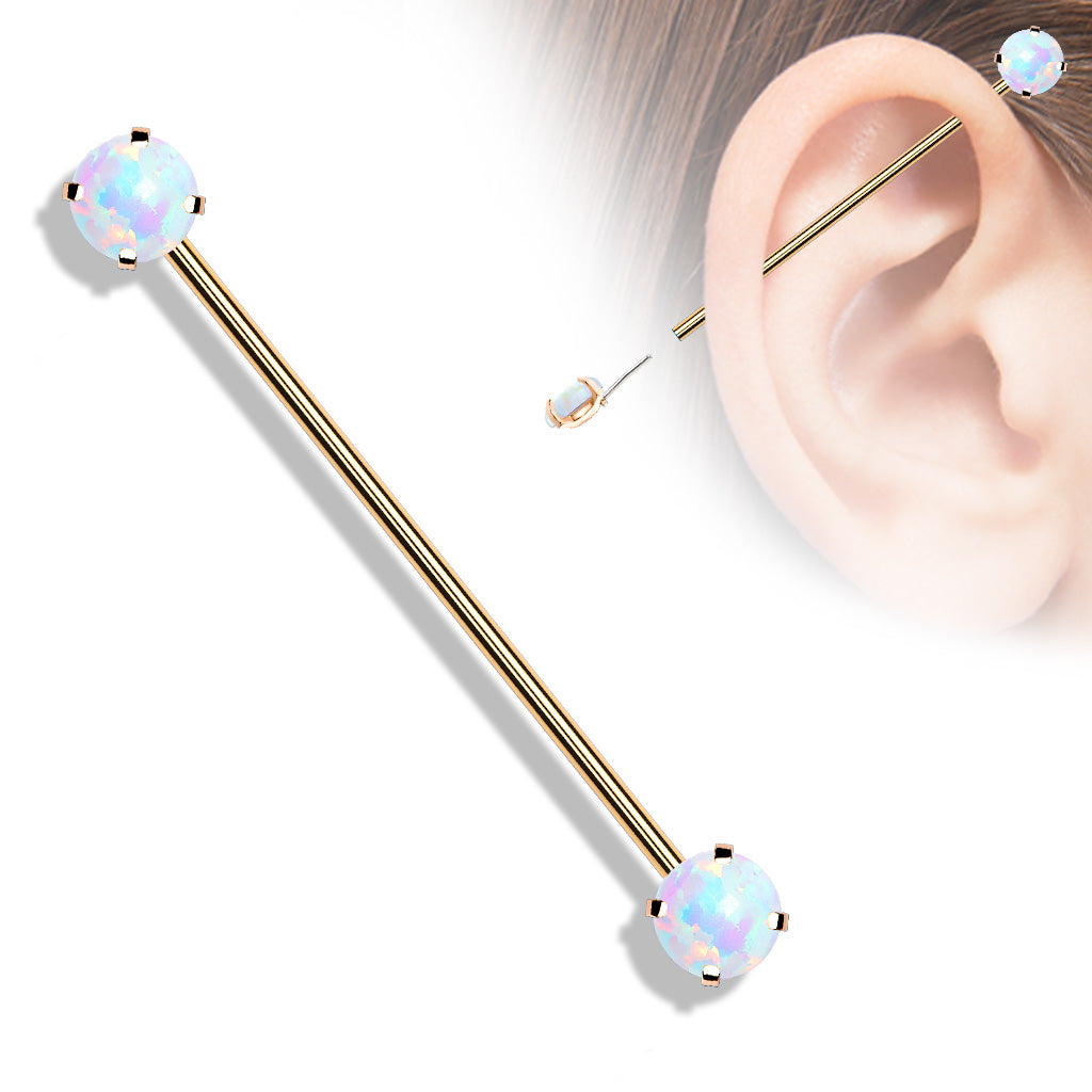 Threadless Industrial Barbells with Prong Set Opal Ends
