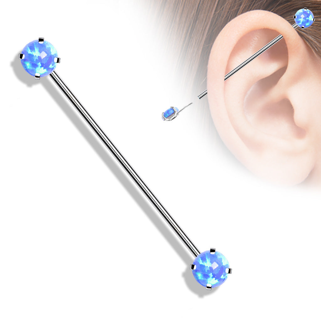 Threadless Industrial Barbells with Prong Set Opal Ends