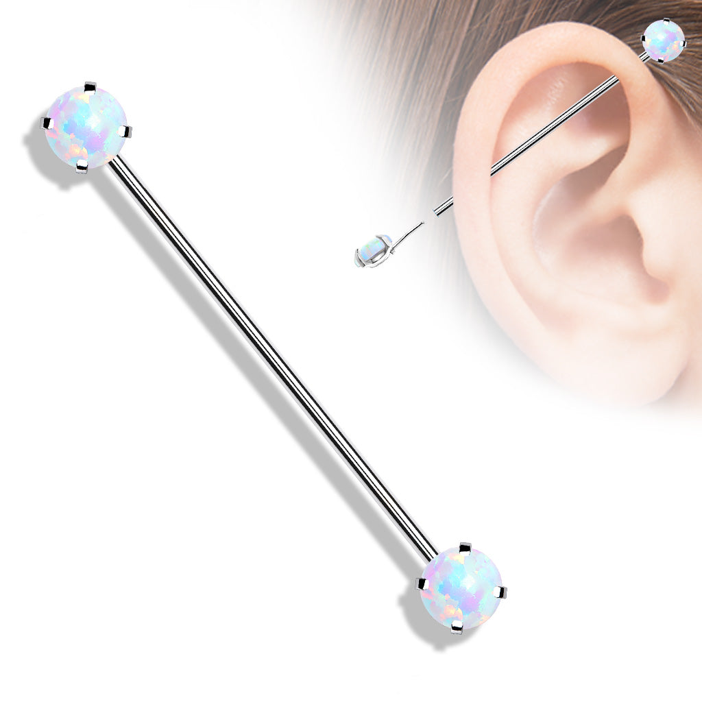 Threadless Industrial Barbells with Prong Set Opal Ends