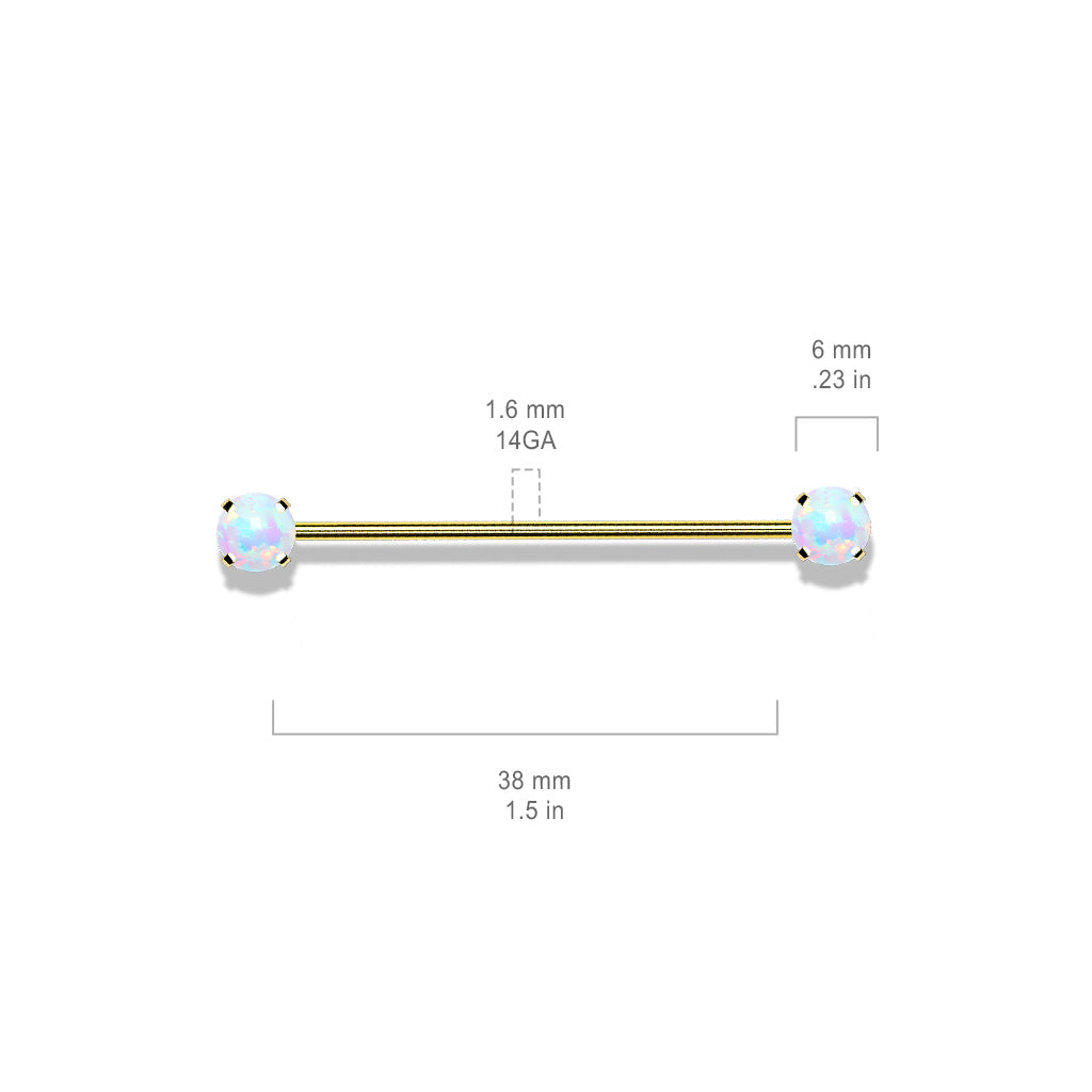 Threadless Industrial Barbells with Prong Set Opal Ends