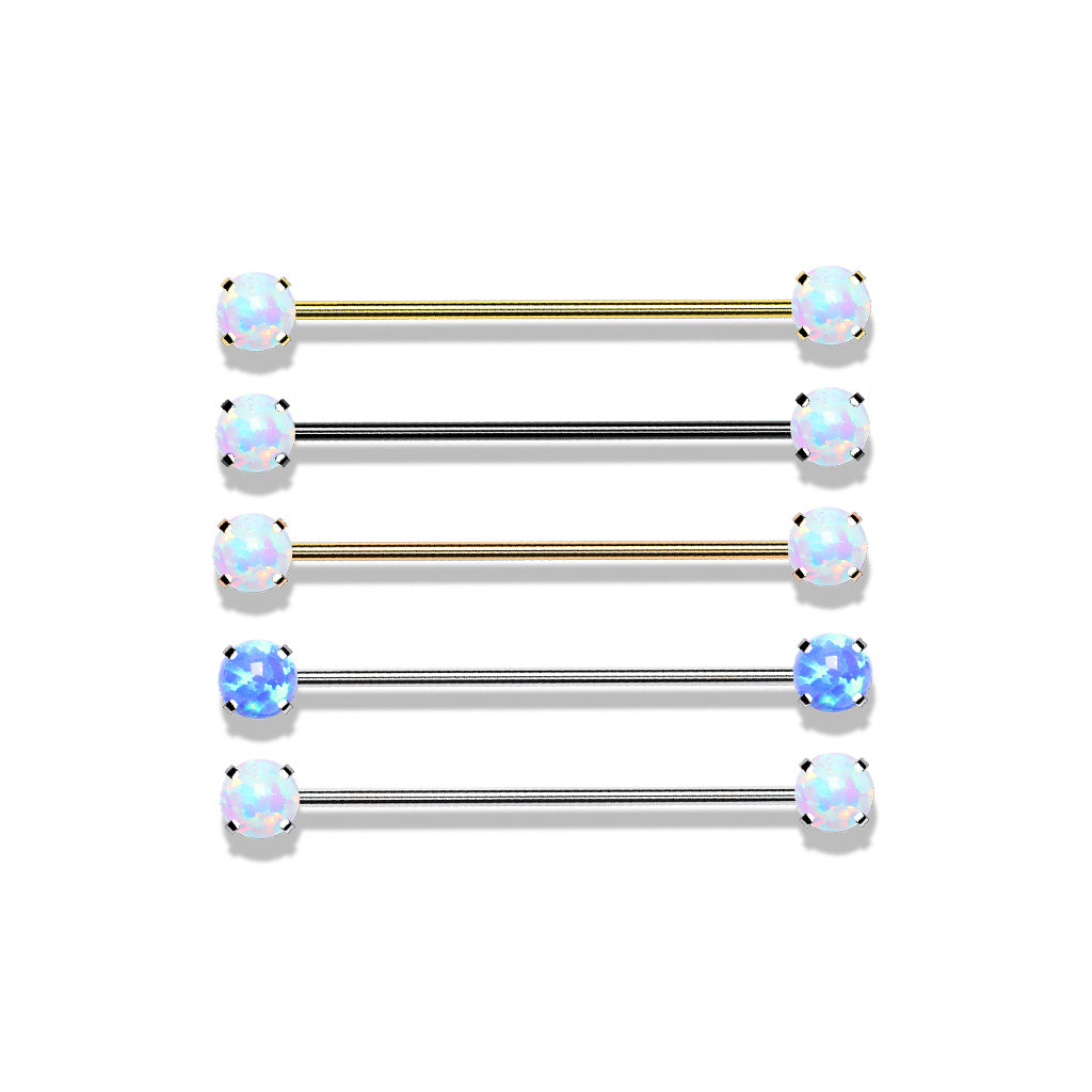 Threadless Industrial Barbells with Prong Set Opal Ends