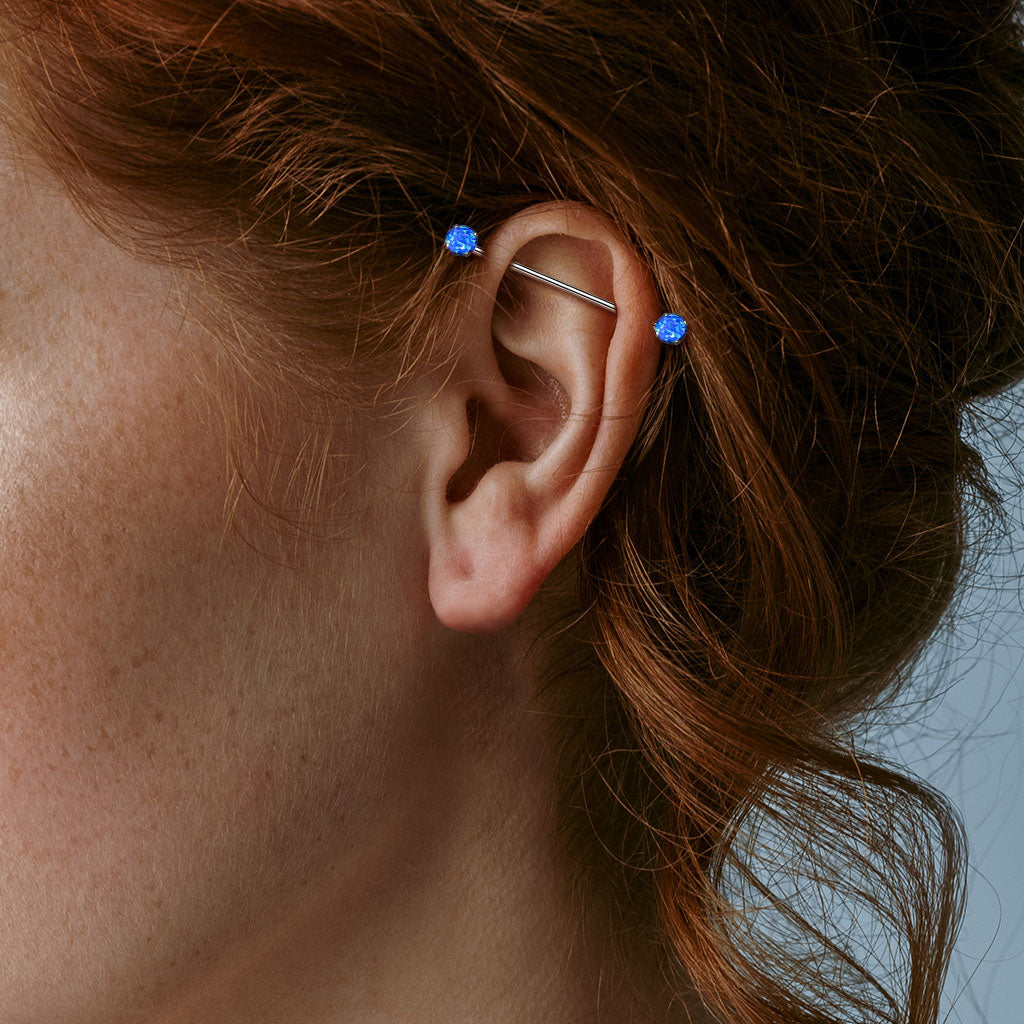 Threadless Industrial Barbells with Prong Set Opal Ends