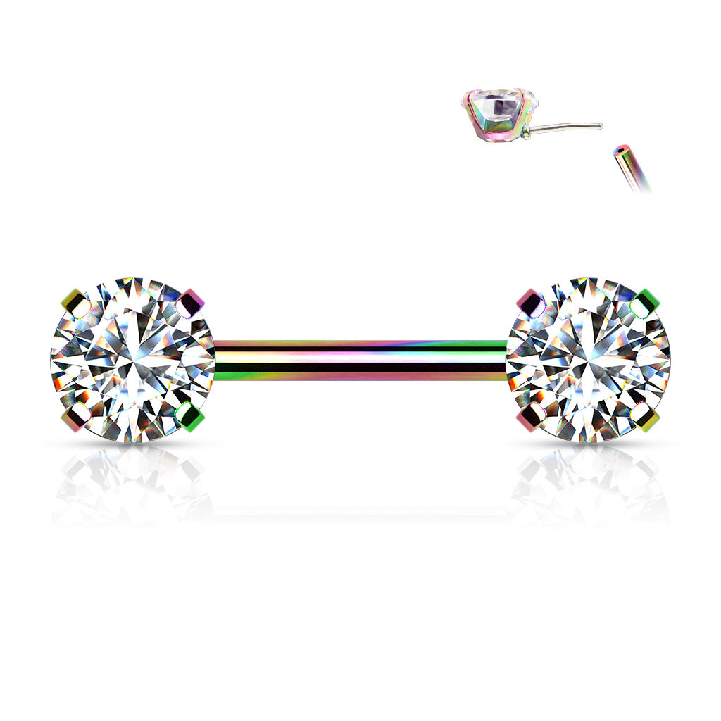 Threadless Nipple Barbells with Prong Set Round CZ Ends