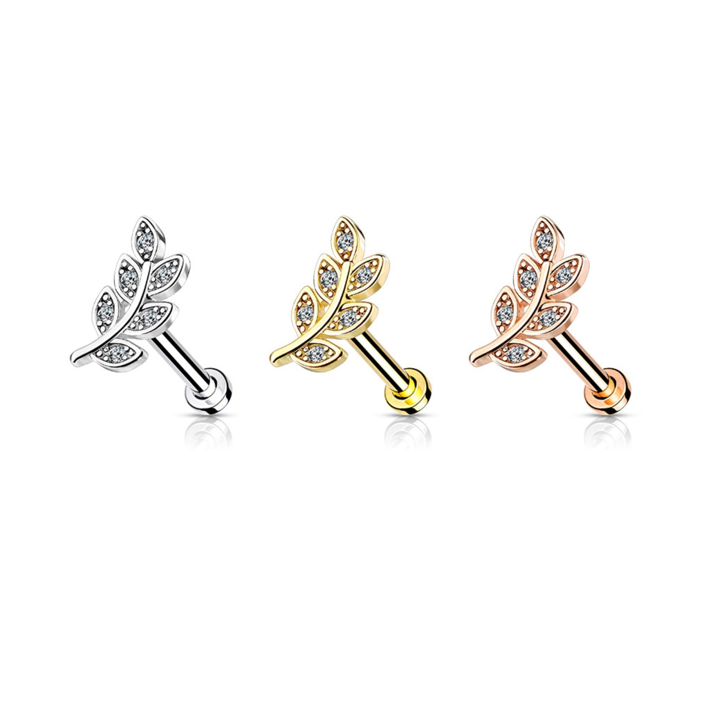 Micro CZ Paved Leaf Top Flat Back Stud