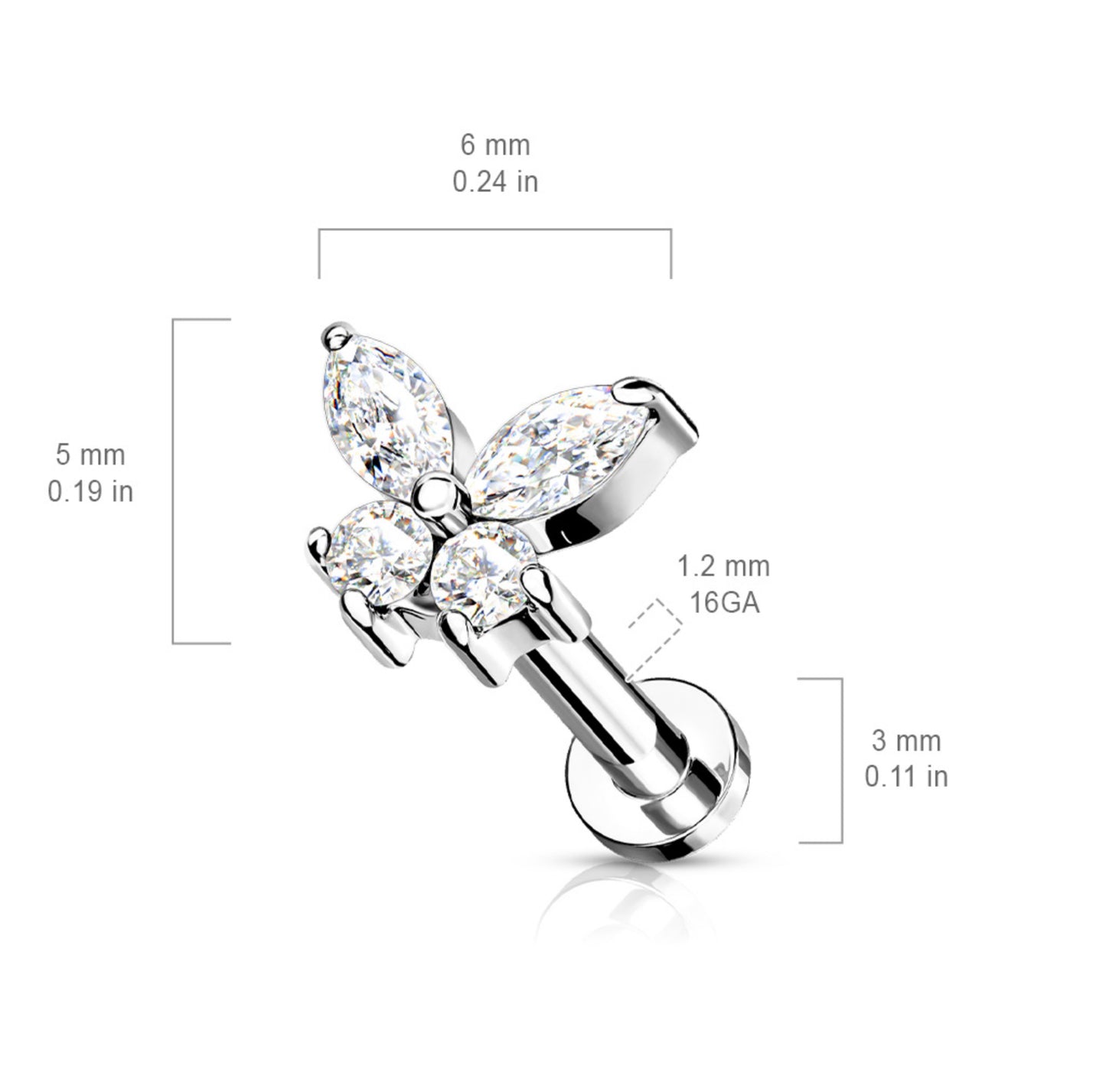 CZ Butterfly Top Flat Back Studs