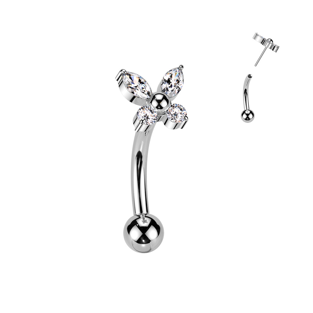 Threadless Curved Barbell With CZ Butterfly Top