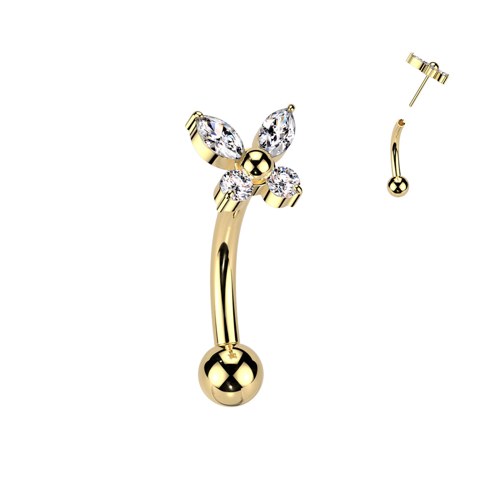 Threadless Curved Barbell With CZ Butterfly Top